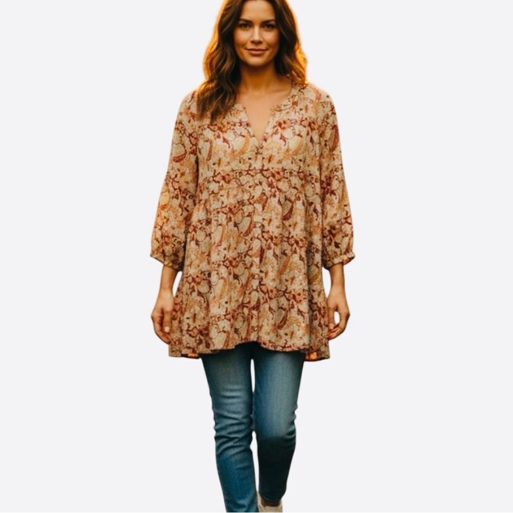 NWT Melloday Oversized Smocked Boho Tunic Size XL‎